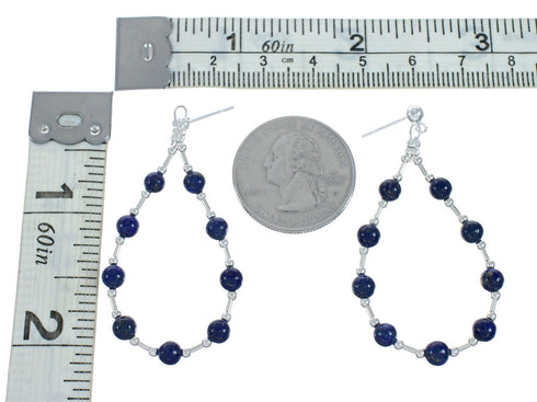 Navajo Lapis Bead Post Sterling Silver Dangle Earrings X11102